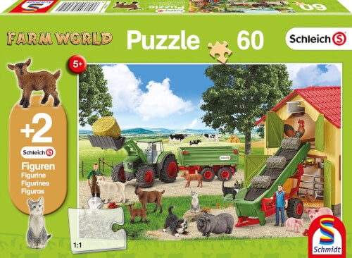 Schmidt Puzzle 56241 Schleich Heueinfahrt auf dem Bauernhof, 60 Teile, ab 5 Jahre