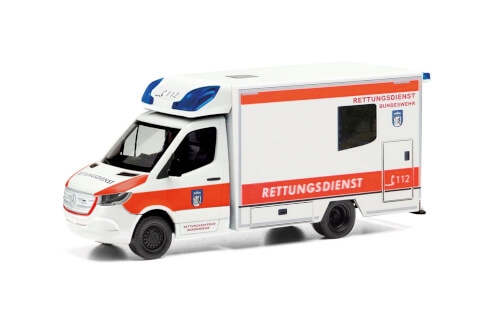 Herpa 700801 Mercedes-Benz Sprinter 18 Fahrtec RTW Rettungsdienst Bundeswehr Notarzt