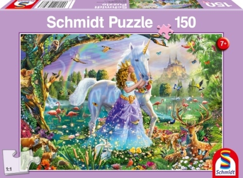 Schmidt Puzzle 56307 Prinzessin mit Einhorn und Schloss, 150 Teile, ab 7 Jahre