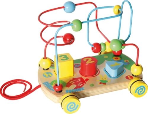 SpielMaus Holz Nachziehwagen mit Motorikschleife, ca. 21,5x17x15,5 cm, ab 12 Monaten