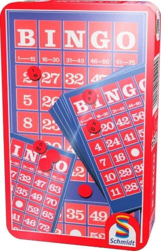 Schmidt Spiele 51220 Bingo, Mitbringspiel in der Metalldose, 3 bis 10 Spieler, ab 8 Jahre