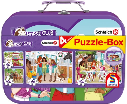 Schmidt Spiele 56515 Schleich, Horse Club, Puzzle-Box, 2x60, 2x100 Teile im Metallkoffer