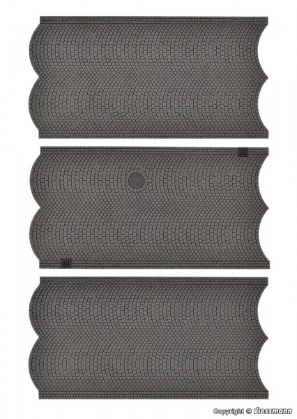 Vollmer 48240 H0 Straßenplatte Kopfsteinpflaster aus Steinkunst, 3 Stück, L 15 x B 8 cm