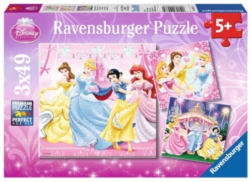 Ravensburger 92772 Puzzle Schneewittchen Cinderella, Dornröschen, Arielle und Belle, 3x49 Teile
