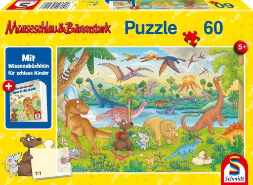 Schmidt Spiele 56411 Puzzle Mauseschlau & Bärenstark Reise in die Urzeit, 60 Teile