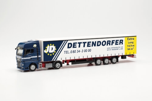 Herpa 315920 MAN TGX GX Gardinenplanen-Sattelzug 15m „Dettendorfer“
