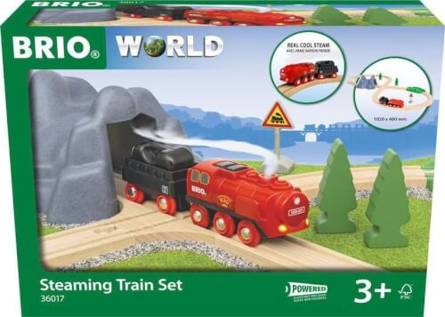 BRIO World 36017 Batterie-Dampflok Set - Aus dem Schornstein der Lokomotive strömt während der Fahrt