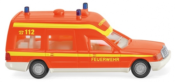 Wiking 060701 Feuerwehr - Krankenwagen (MB Binz) - tagesleuchtrot