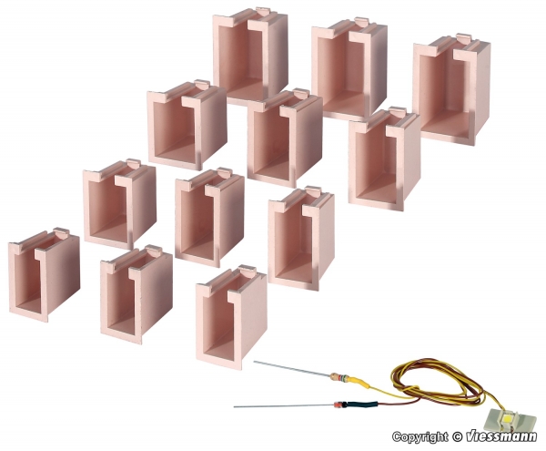 Viessmann 6005 Hausbeleuchtungs-Startset, 12 Boxen, 4 verschiedene Größen, 1 LED weiß