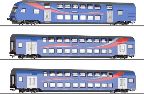 Tillig 502211 Doppelstockwagenset der SRI, bestehend aus einem Doppelstocksteuerwagen und zwei Doppe