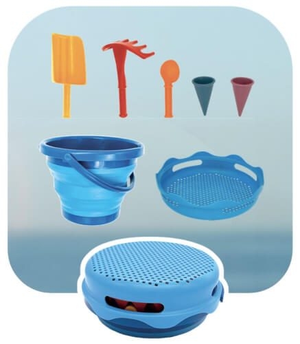 MTS Sportartikel 970244 Schildkröt Funsports - 7in1 Sand Toys Falteimer Set - blau