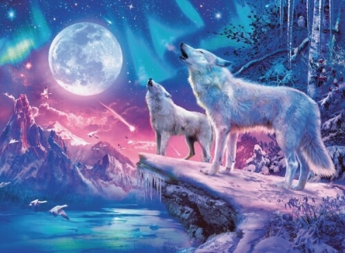 Ravensburger 14952 Puzzle: Wolf im Nordlicht, 500 Teile