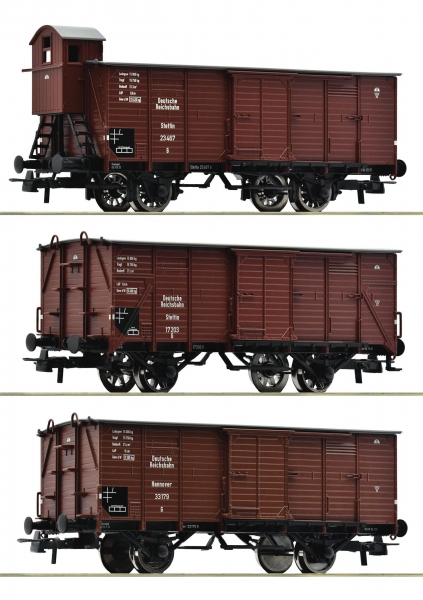 Roco 6600037 3-tlg. Set: Gedeckte Güterwagen, DRG
