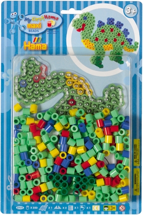 Dan Import 8909 HAMA Bügelperlen Maxi - Blisterset Dino - 1 Stiftplatte Dinosaurier, 250 Perle