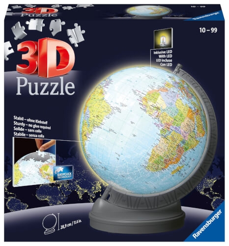 Ravensburger 3D Puzzle 11549 - Globus mit Licht - 540 Teile - Beleuchteter Globus für Erwachsene und
