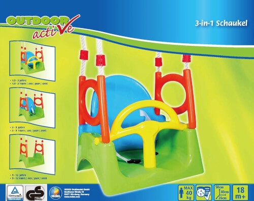 Outdoor active 3 in 1 Schaukel, Maximale Belastbarkeit 40 kg, Outdoorspielzeug, ca. 40x33x150 cm, ab