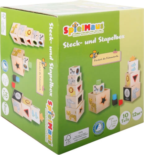 Vedes 40828842 Spielmaus Holz Stapel- und Steckbox, 10 Teile