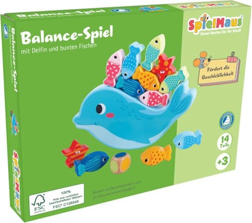 VEDES 41011262 SpielMaus Holz Balance Spiel Delfin, 14 Teile