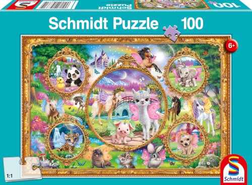 Schmidt Spiele 56371 Puzzle Animal Club, Einhorn-Tierwelt, 100 Teile