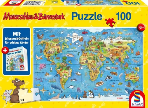 Schmidt Spiele 56412 Puzzle Mauseschlau & Bärenstark Reise um die Welt, 100 Teile