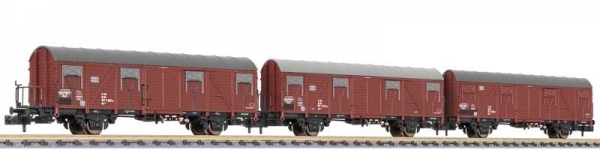 Liliput L260147 3-tlg. Set ged. Güterwg., Gbs 245, Bretterwände, Bremserbühne, DB