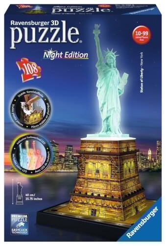 Ravensburger 12596 Puzzle 3D Freiheitsstatue Night Edition 108 Teile