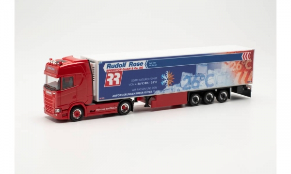 Herpa 315005 Scania CS 20 HD Kühlkoffer-Sattelzug „Spedition Rose / Trucker Babe Manu“