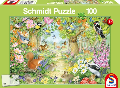 Schmidt Spiele 56370 Puzzle Tiere im Wald, 100 Teile