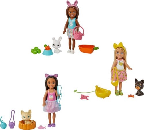 Mattel HGT08 Barbie Chelsea-Puppe und Haustier Kollektion, Spielzeug für Kinder ab 3 Jahren, sortier