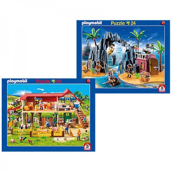 Schmidt Spiele 56796 2er Set Rahmenpuzzle: Playmobil 24 u. 40 Teile