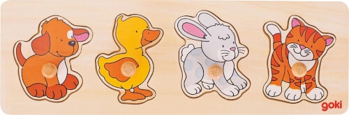 Steckpuzzle - Hund, Ente, Hase, Katze, ca. 30x10 cm, ab 24 Monaten