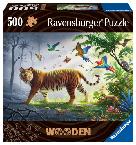 Ravensburger Puzzle 17514 - Tiger im Dschungel - 500 Teile Holzpuzzle, mit individuellen Puzzleforme