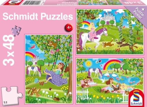 Schmidt Puzzle 56225 Prinzessin im Schlossgarten, 3x48 Teile, ab 4 Jahre