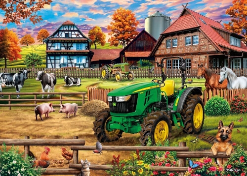 Schmidt Spiele 58534 Bauernhof mit Traktor: John Deere 5050E, Puzzle John Deere 1.000 Teile