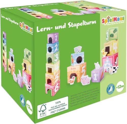 VEDES 41011271 SpielMaus Holz Stapelturm, 12 Teile