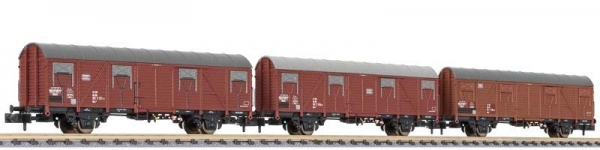 Liliput L260149 3-tlg. Set ged. Güterwg., Gbs 245, Bretterwände, ohne Bühne, DB