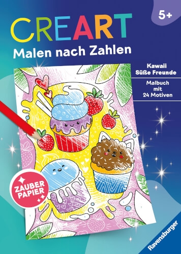 Ravensburger 48876 CreArt Malen nach Zahlen ab 5, Zauberpapier: Kawaii Süße Freunde Kreativität
