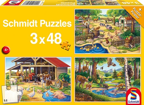 Schmidt Spiele 56203 Alle meine Lieblingstiere, 3x48 Teile