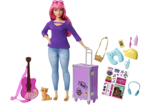 Mattel FWV26 Barbie® Reise Puppe (pink) und Zubehör