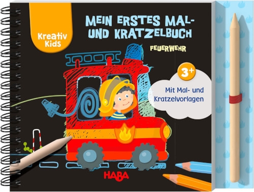 Haba 305533 Kreativ Kids # Mein erstes Mal- und Kratzelbuch Feuerwehr1