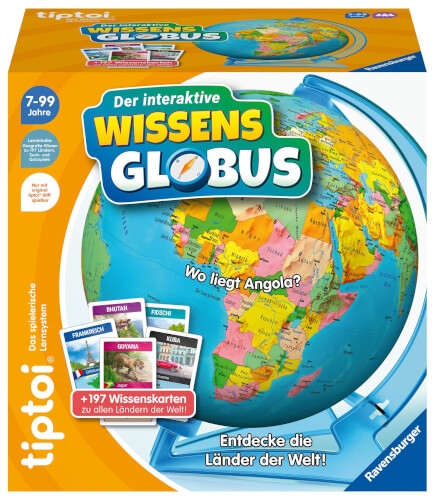 Ravensburger tiptoi Spiel 00107 - Der interaktive Wissens-Globus - Lern-Globus für Kinder ab 7 Jahre