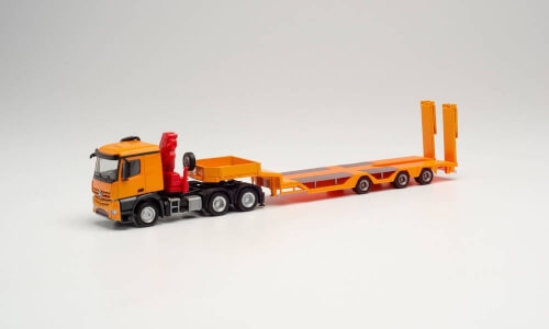 Herpa 313933 Mercedes-Benz Arocs Classic 6x4 mit Ladekran Allrounder-Sattelzug, kommunalorange