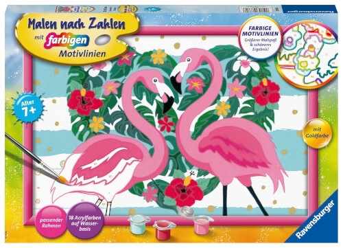 Ravensburger Malen nach Zahlen 28782 - Liebenswerte Flamingos  Kinder ab 7 Jahren