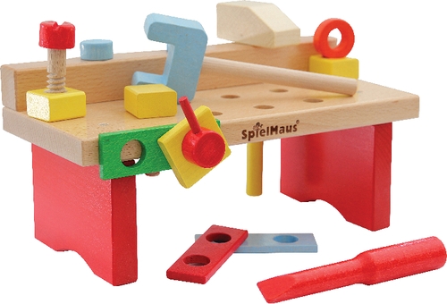 Nemmer 41604565 Spielmaus Holz Werkbank 15-teilig, 29 x 14 x 13 cm