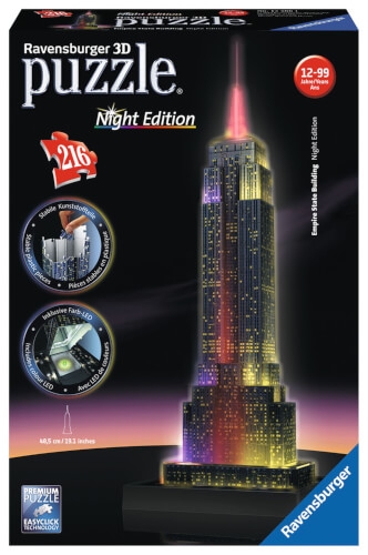 Ravensburger 12566 Puzzle 3D Empire State Building Night Edition 216 Teile