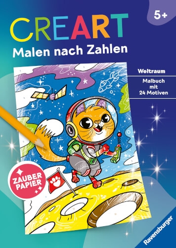 Ravensburger 48875 CreArt Malen nach Zahlen ab 5, Zauberpapier: Weltraum Kreativität