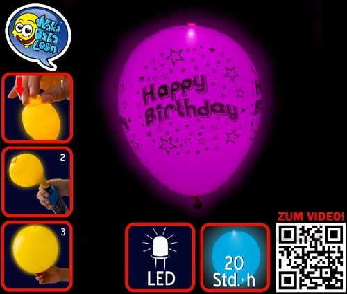 Klein Theo 16968 LED Leucht-Luftballons Happy Birthday