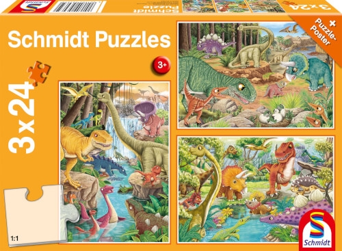Schmidt Spiele 56465 Puzzle Spaß mit den Dinosauriern 3x24Teile