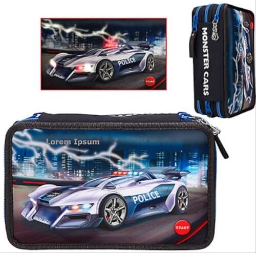 Depesche 10840 Monster Cars 3-fach Federtasche LED Polizeiauto