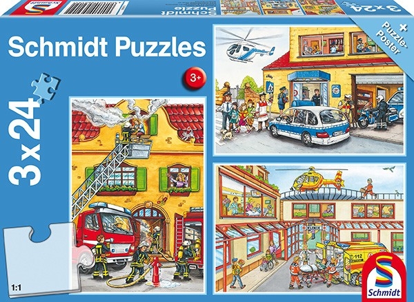 Schmidt Spiele 56215 Feuerwehr und Polizei, 3x24 Teile